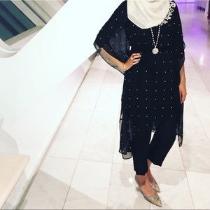 Black asymmetrical kaftan with pants